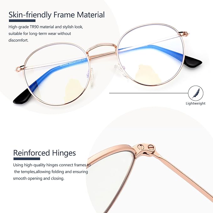 Round Blue Light Blocking Glasses for Men Women, Circle Metal Wire Rimmed Frame Glasses Anti Glare & UV RF5002