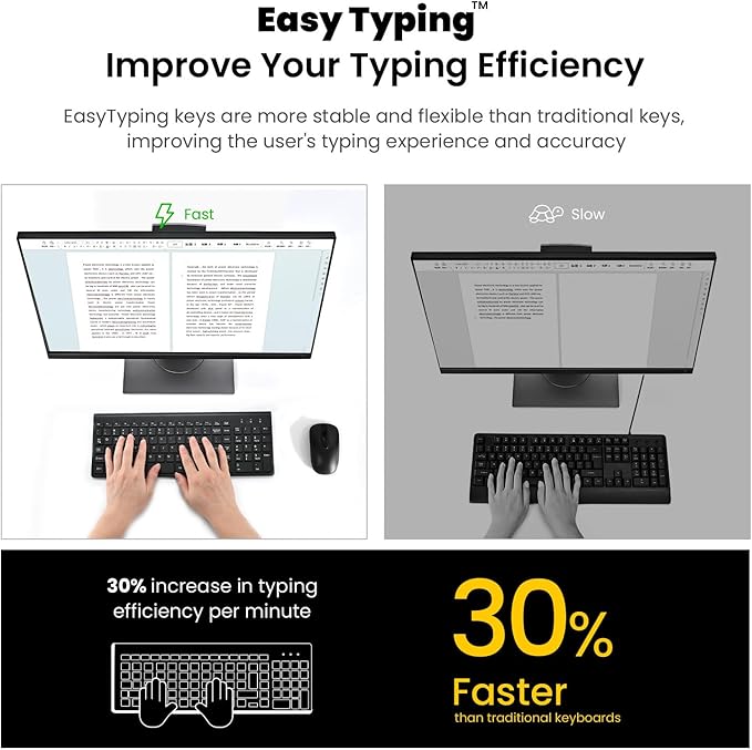 cimetech EasyTyping KF10 Wireless Keyboard and Mouse Combo, [Silent Scissor Switch Keys][Labor-Saving Keys]Ultra Slim Wireless Computer Keyboard and Mouse, Easy Setup for PC/Laptop/Mac/Windows - Black