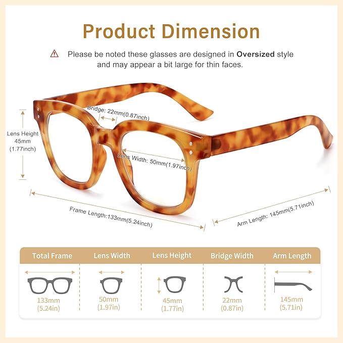 Madison Avenue Oversized Blue Light Blocking Glasses for Women Fashion Blue Light Blockers Anti Eyestrain & UV Protection Computer Eyeglasses (Orange Demi)