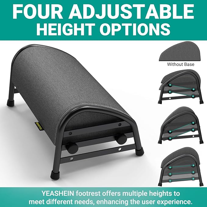 YEASHEIN Adjustable Foot Rest for Under Desk at Work, Ergonomic Foot Stools with 7 Positions, Elevated Cushion Under Desk Footrest with Metal Frame, Leg Rest Used for Home, Car, PC Gaming Accessories