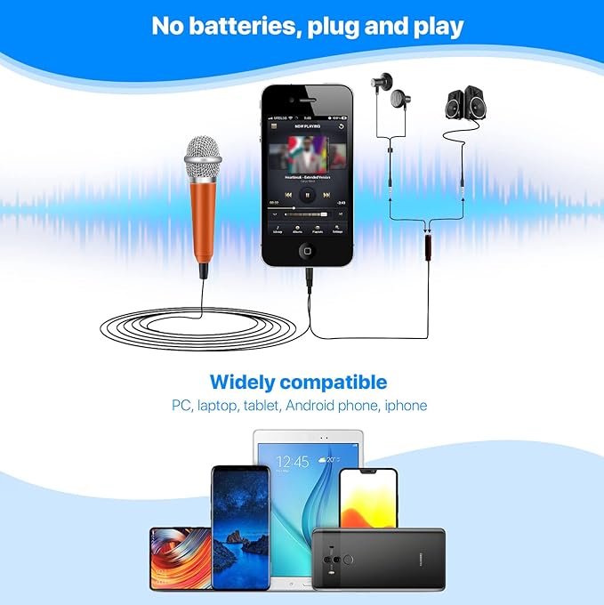 Mini Microphone,Tiny Microphone,Phone, Asmr,Mini Karaoke,forVoiceRecording Chatting and Singing on iPhone,Android,PC(Orange)