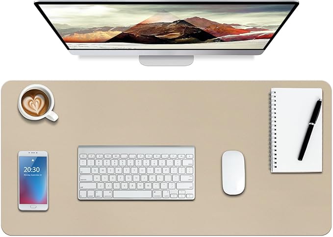 Boutilon Leather Desk Pad Protector,Non-Slip Mouse Pad,Laptop Desk Pad,Office Mouse Mat,Waterproof Leather Desk Blotter,Desk Writing Pad for Office and Home (L-Beige,35"x 17")