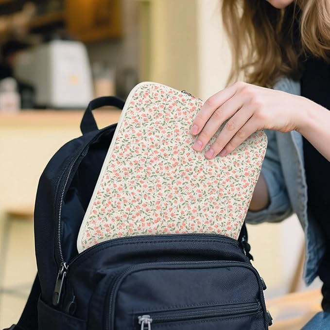 Puffy Laptop Sleeve 13 Inch Cute Quilted Laptop Protective Case Padded Floral Computer Sleeve for MacBook (B-Pink, 13 Inch)