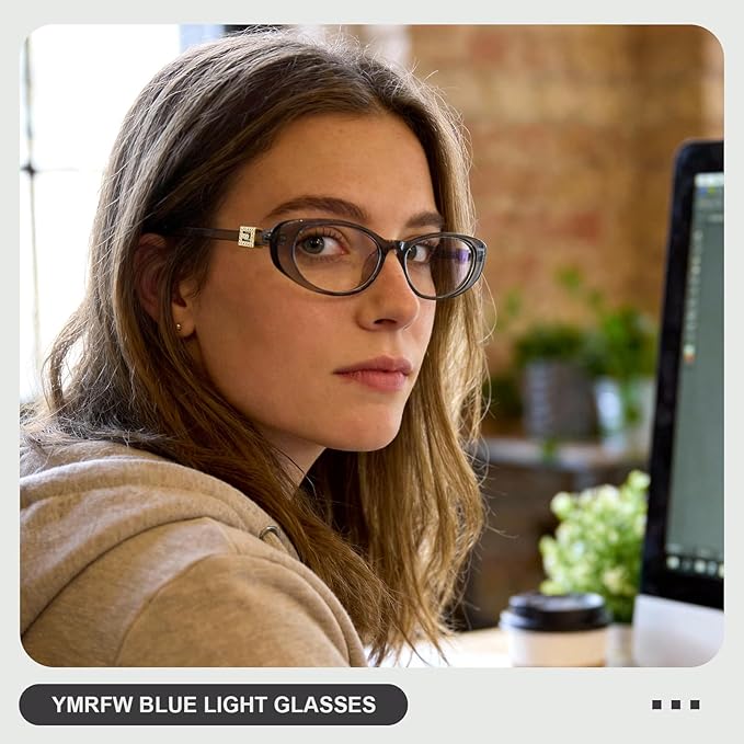 Oval Blue Light Blocking Glasses for Women Retro 90s Glasses Computer TV Eyeglasses Anti Eyestrain