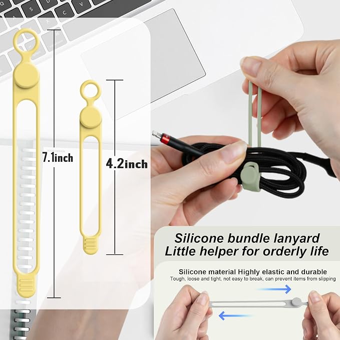 Nearockle Silicone Cable Ties Cord Organizer for Cable Management, 20PCS 4.2" and 7.1" Reusable Cable Organizer Electronic Accessories for Home, Office, Kitchen, School, Travel (5 Colors) - Image 2