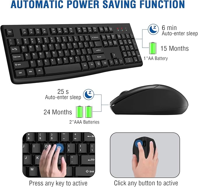 Wireless Keyboard and Mouse Combo, EDJO Full-Sized 2.4GHz USB Computer Wireless Keyboard and Optical Mouse for Windows, Mac, Laptop/Desktop/PC