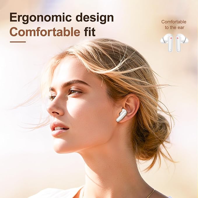 Wireless Earbuds, Bluetooth 5.4 Headphones Bass Stereo, Ear Buds with Battery LED Display in Ear Earphones Clear Calls, Bluetooth Earbuds for Laptop/Phones/Sports (White)