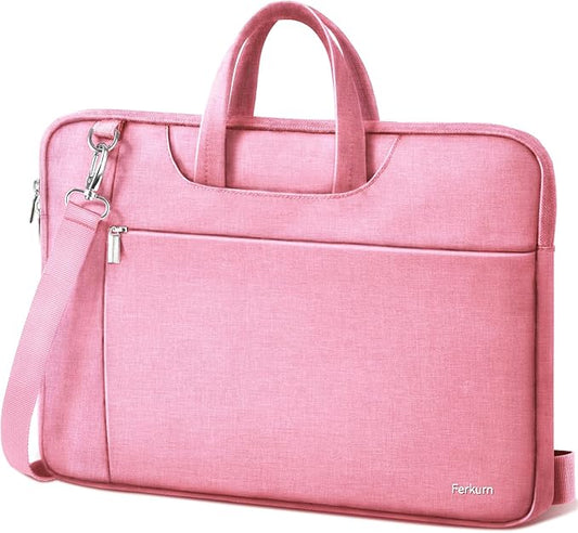 Ferkurn Laptop Case Bag Women Men Computer Sleeve with Shoulder Compatible with HP/Inspiron/Thinkpad/Vivobook/MSI/Surface, 17.3 inch, Pink