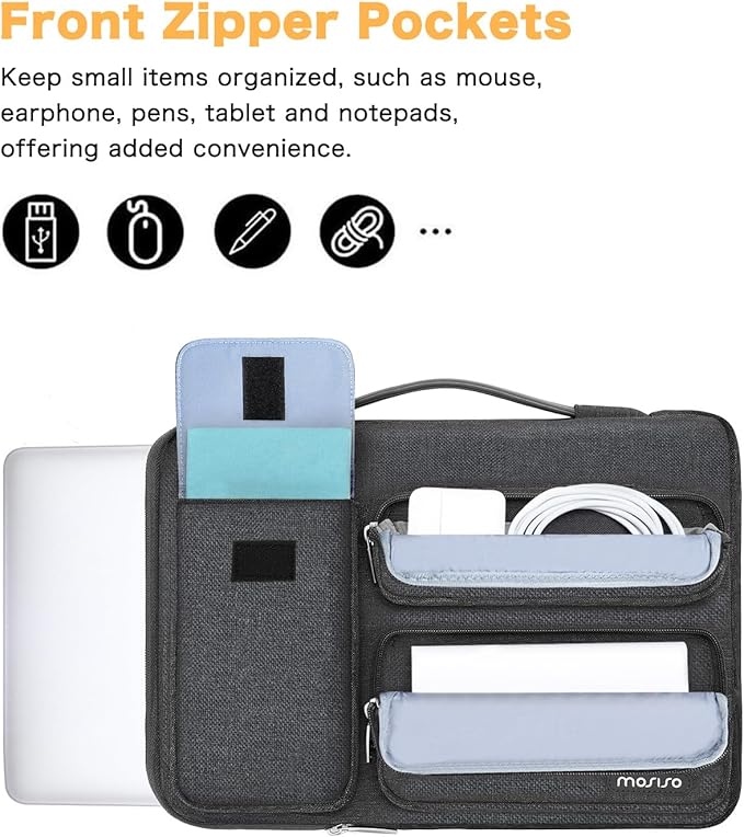 MOSISO 360 Protective Laptop Case 13.3 inch, 13-13.3 inch Laptop Sleeve Compatible with MacBook Air/Pro 13 / Pro 14, HP Dell ASUS Lenovo, Side Open Bag with 2 Raised&1 Flapover Pockets, Charcoal Gray