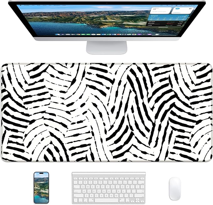 XL Gaming Mouse Pad, 31.5x15.7'' Large Desk Mat with Anti-Slip Rubber Base & Stitched Edges for Gaming, Office, Home - Tiger Stripes