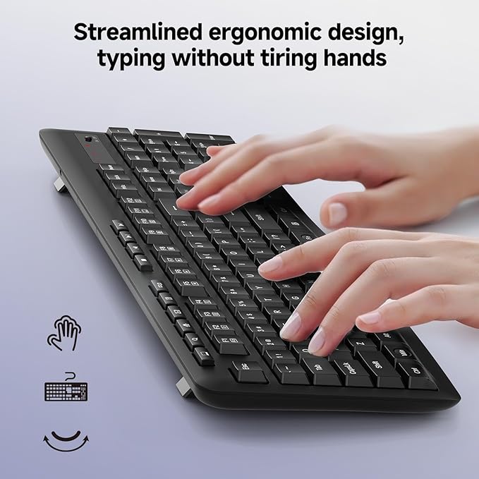 Redragon Wireless Keyboard, 2.4G Full-Sized Ergonomic Wireless Computer Keyboard with 10 Individual Multimedia Keys, Spill Resistant, for Mac OS Desktop/Laptop/PC BK7367