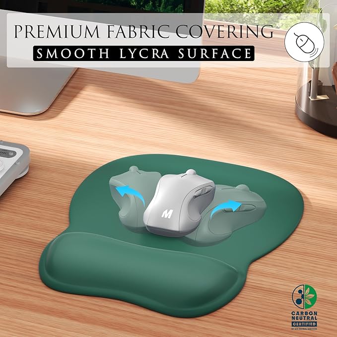 MROCO Ergonomic Mouse Pad with Gel Wrist Rest, Smooth Wrist Support Surface, Non-Slip PU Base for Pain Relief, Comfortable Mousepad for Computer, Laptop, Office & Home, 9.4 x 8.1 in, Forest Green