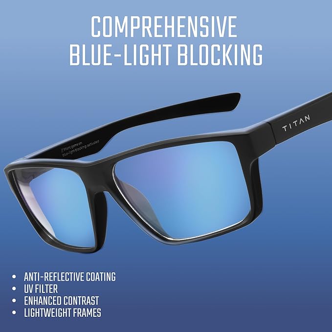 Titan Gaming Glasses, Blue Light Blocking, Night Driving Glasses for Men, Computer Protection, Gift for Gamers