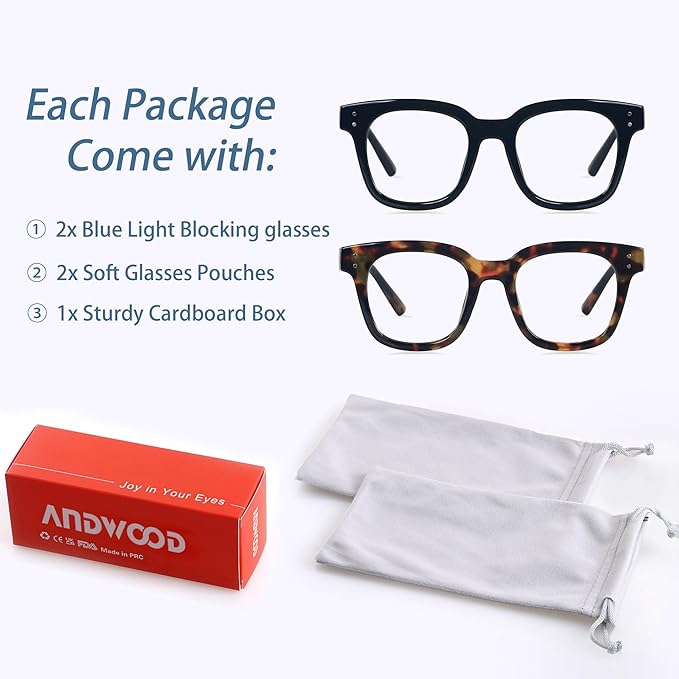 ANDWOOD Blue Light Blocking Glasses Women Computer Screen Oversized Bluelight Blocker for Big Heads Anti Eye Strain