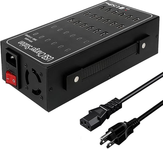 Multiport USB C Charger Block RISWOJOR, 150W (30A) 30 Port USB Charging Station with Auto Detect, Multi USB Charger Station with Type-C 3A for Smartphone Tablets Multiple Devices