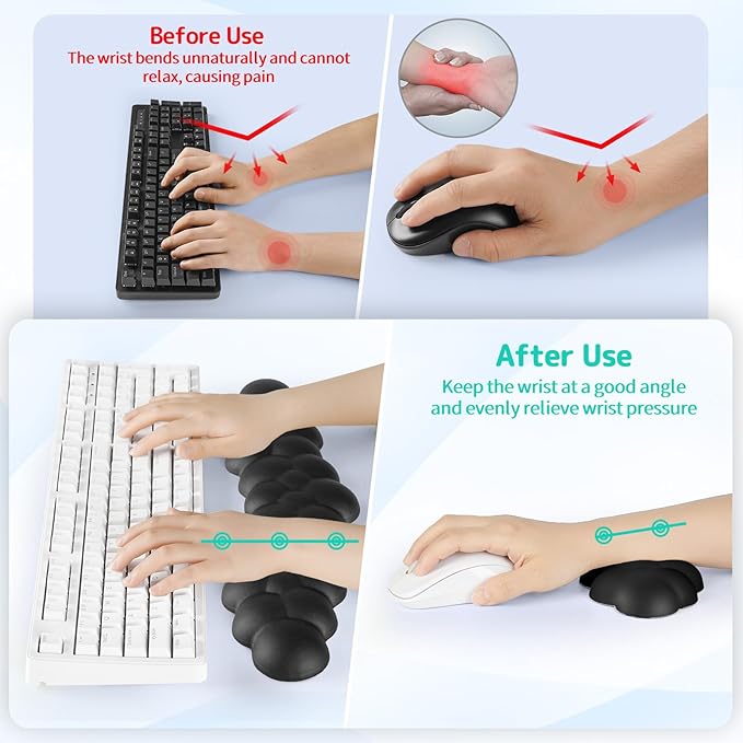 Sushret Cloud Wrist Rest for Keyboard and Mouse, Memory Foam PU Leather Keyboard Wrist Rest with Ergonomic Support, Non-Slip Base, Cute Arm Rest Pad & Palm Cushion, Office Desk Accessory, Black