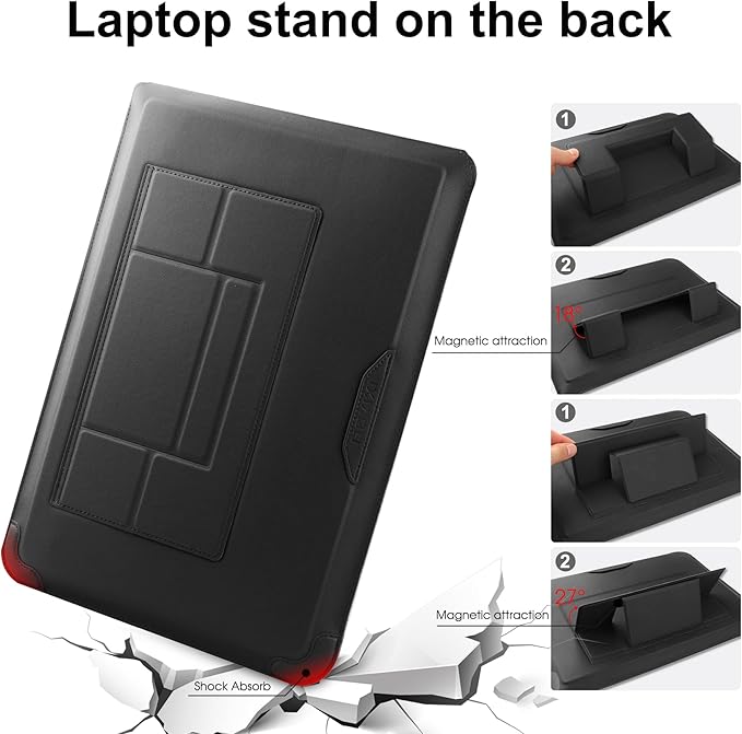 HoYiXi 14 Inch Laptop Sleeve Case Leather Bag with Stand Compatible with Mac Pro 14 2021/ASUS Vivobook 14/HP Pavilion X360/IdeaPad 14/Dell HP ASUS Acer Huawei Matebook 14'' PC, Black