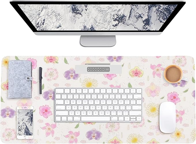 AUPET Leather Desk Pad Blotter Mat, Large Mouse Pad, Non-Slip Waterproof Desk Writing Pad Protector, Desk Decor for Office，Home，Gaming (Blossom, 35.4X15.7 inch)