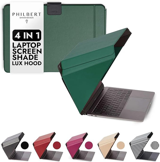 4-in-1 Laptop Screen Shade – Original Lux Hood – Sun, Privacy, Heat & Contrast Protection, Freestanding with Pocket, Fits 15–16” MacBook & PC, Patented, Green