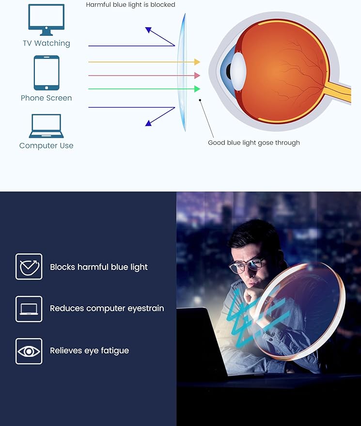 GUDVUE Blue Light Glasses for Men Rectangle Computer Glasses Gaming Eyeglasses, Black