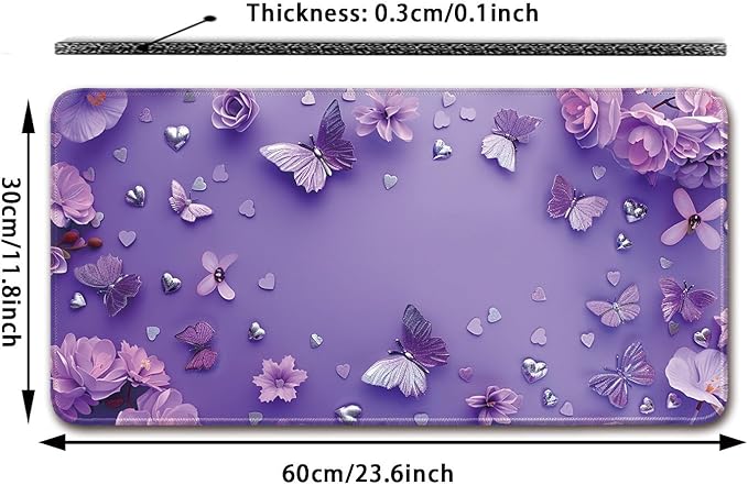 Desk Pad Protector, Office Desk Mat, Large Mouse Pad, Non-Slip Desk Blotter, 23.6x11.8 inch, Purple Butterfly