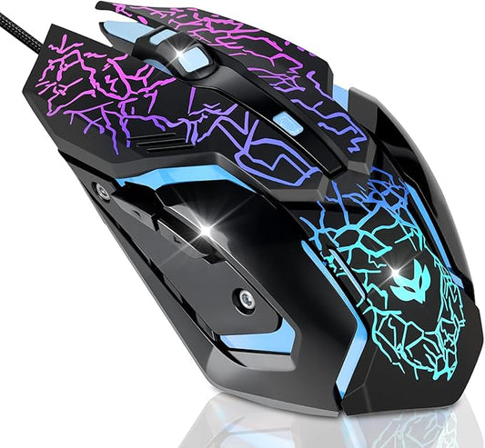 Gaming Mouse, 4 DPI Settings Up to 3600 DPI, Light Up RGB Ergonomic Optical Gaming Mice for Laptop/mac, Computer Wired USB Mouse, 7 Colors LED Backlight, 6 Buttons-Black