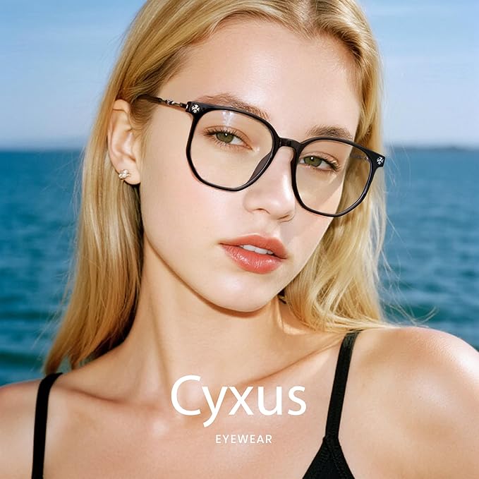 Cyxus Retro Blue Light Glasses Men - Square TR90 Metal Blowline Frame Stylish Trendy for Computer Daily Work 8252