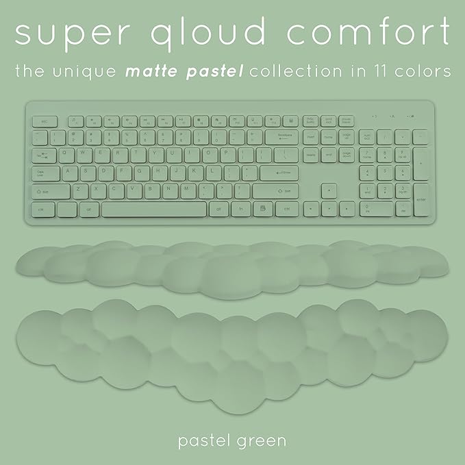 Create-ables Qloud Cloud Wrist Rest Keyboard Wrist Rest for Computer Keyboard Pad, Cloud Keyboard Wrist Rest, Wrist Pad for Keyboard, Memory Foam, Non Slip Base, Comes with Mouse Pad - Pastel Green