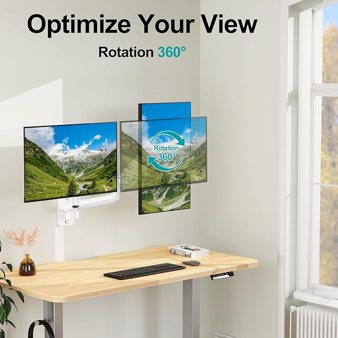 MOUNT PRO Dual Monitor Wall Mount for 13 to 32 Inch Computer Screens, Gas Spring Wall Monitor Arm for 2 Monitors, Each Holds Up to 19.8lbs, Adjustable Wall Monitor Mount with VESA 75x75/100x100, White
