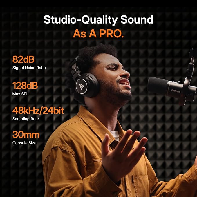 MAONO PD200W Hybrid Wireless Podcast Microphone for PC, Dynamic XLR USB Mic with Desktop Stand, Software, Noise Cancellation, for Vocal Recording, Streaming, Content Creation, Home Studio, Voiceover