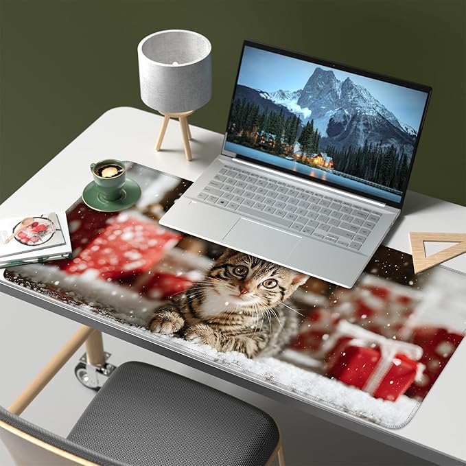 Mouse Pad, Large Anti-Slip with Stitched Edges Desk Mat Desktop Laptop Computer Desk Keyboard Mat,Table Protector Blotter Mat (cat, 35.4" x 15.7")