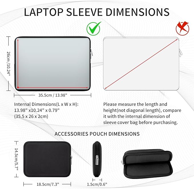 RAINYEAR 15 Inch Laptop Sleeve 15" Protective Soft Case Cover Bag with Accessories Pouch, Compatible with 15.4" MacBook Pro/Air A3448 A3241 A2941 A3114 A1938 A1707 A1990 (Black)
