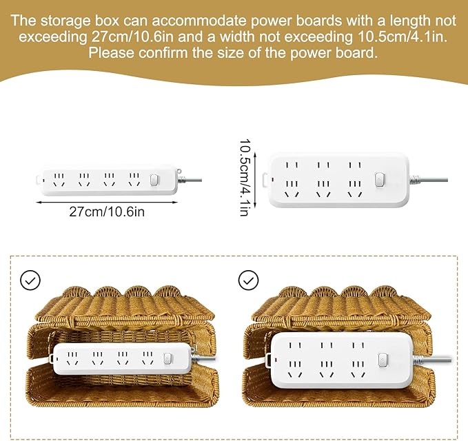Scalloped Edge Handmade Cable Management Box, Elegant Plastic Rattan Cable Organizer, 2 Open Slots Sturdy Cord Hider Box, Under Desk Cord Organizer for Home TV Wires Computer Router USB Hub Strip (1) - Image 3