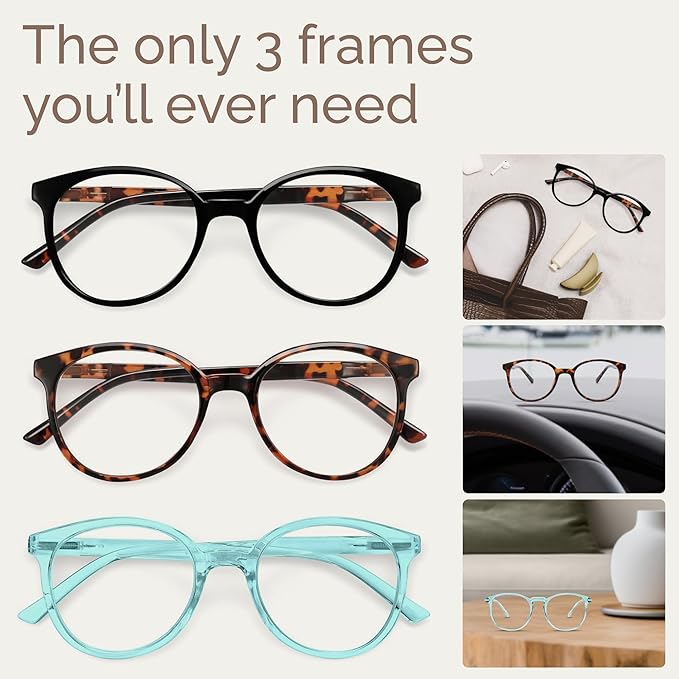 IBOANN Chic & Comfy Blue Light Glasses for Women - 3-Pack Round Frames, Screen-Ready Style with UV Protection Coating