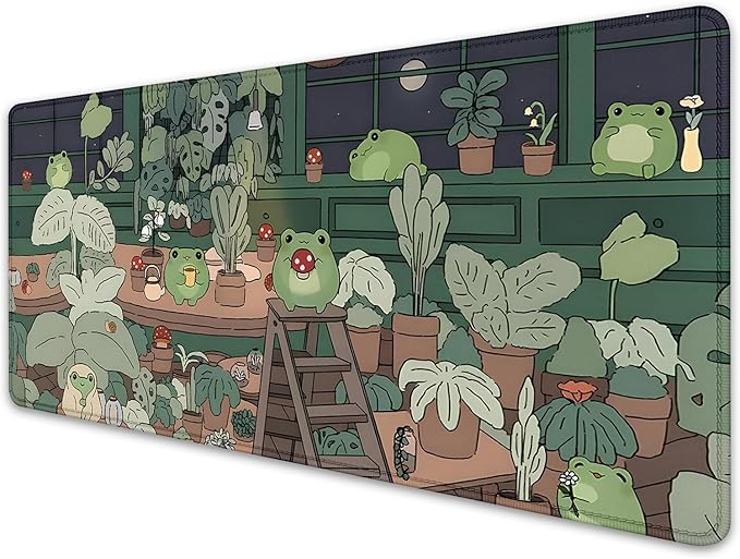 Cute Frog Desktop Mouse Pad Large,Cartoon Frog Desk Pad,Kawaii Green Desk Decor Mat,Desk Mat for Frog Desktop,Keyboard and Mouse Pad,Mouse Pad Mousepad for Computer Office Home Work(27.5X11.8 in)