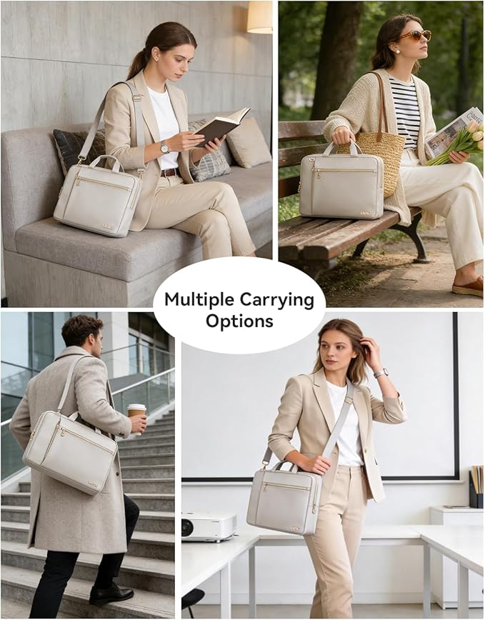 Laptop Case Bag Women Men Computer Sleeve Compatible with MacBook/Dell/HP/Acer/ASUS/LG, Waterproof Shoulder Carrying Briefcase, Beige, 15.6-16 Inch