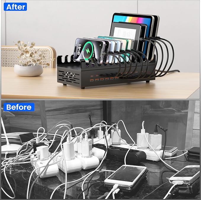 350W USB Charger Block Charging Station, 8 Port USB C Fast Charging Station for Multiple Devices, PD 100W USB Fast Charger Block Compatible with Laptop, Tablet, ΐPhone, iPad and More