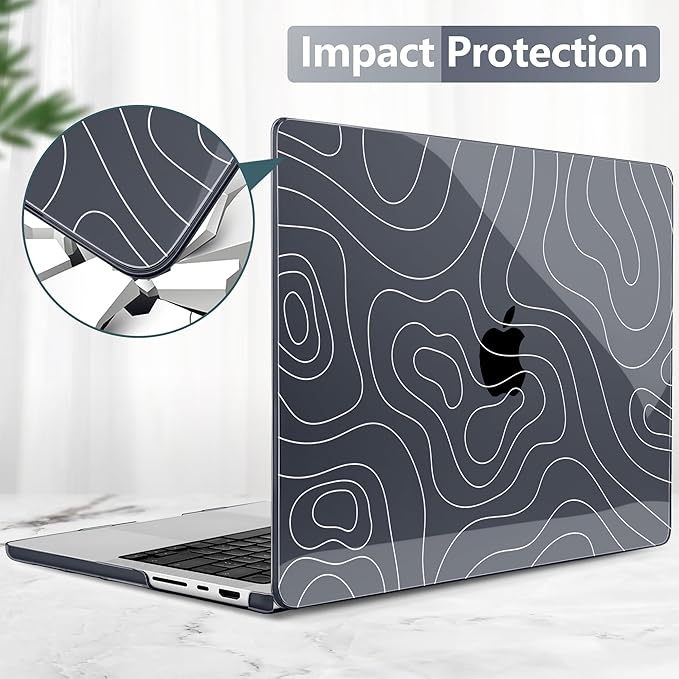 Batianda Case for New MacBook Pro 14 Inch M5 (2025 2026) & 2024 2023 Release [Model A3434 / A3112] - Ultra Slim 1.2mm Glossy Hard Shell Protective Skin Keyboard Cover 4-in-1 Bundle, Topography