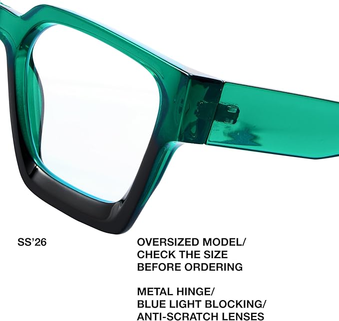 livho Oversized Eyewear Frame for Woman and Men - Rectangle Fashion Glasses for Computer, Chic Preppy Frame