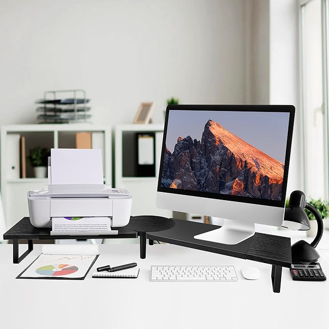 Across-Star Dual-Monitor Stand for Desk - Large Adjustable Length and Angle Riser for 2 Monitors, Double Computer Desktop Organizer, Shelf for TV, Laptop, Printer