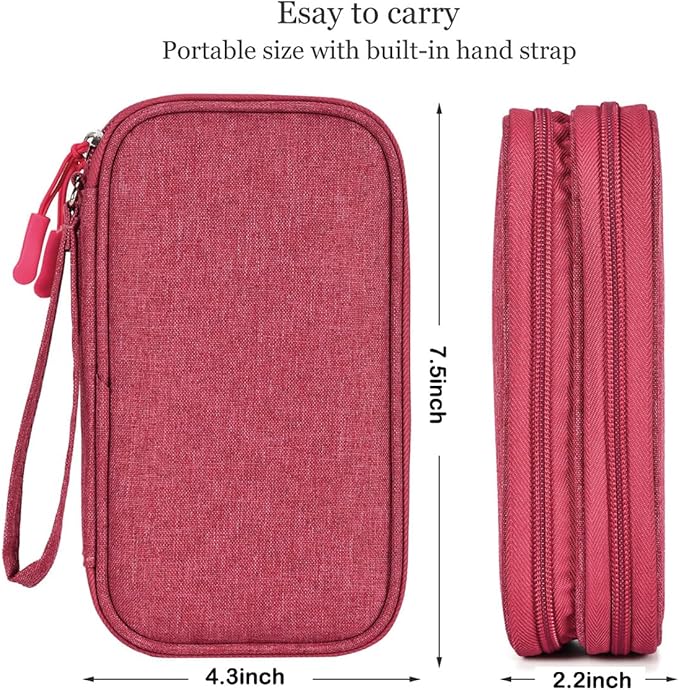 Small Cable Organizer Bag, Charger Organizer Case Pouch Travel Bag, Waterproof Electronics Accessories Case for USB, Cable, Cord, Charger, Phone, Power Bank, Earphone (Rose Red, Medium)