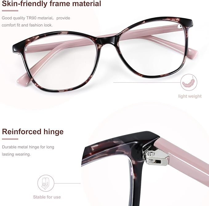 Madison Avenue Blue Light Blocking Glasses Anti Eyestrain UV Glare Blue Light Glasses for Women with Case, TV Phone Computer Gaming Eyeglasses (Pink Demi)