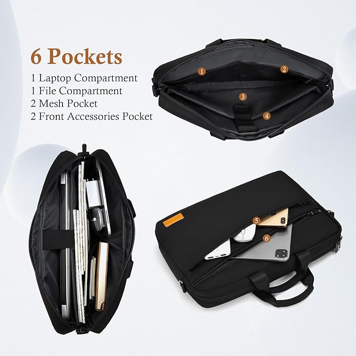 bagasin 15 15.6 16 17 17.3 inch Laptop Computer PC Shoulder Bag Carrying Case, Water-Repellent Briefcase