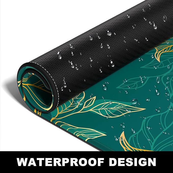 BOSOBO Large Mouse Pad, XXL XL Extended Gaming Mouse Mat, Desk Mat for Office & Home, Long Keyboard Mat, Huge Desktop Full Cover 31.5 x 11.8 Inches, Artistic Luxury Leaves Green