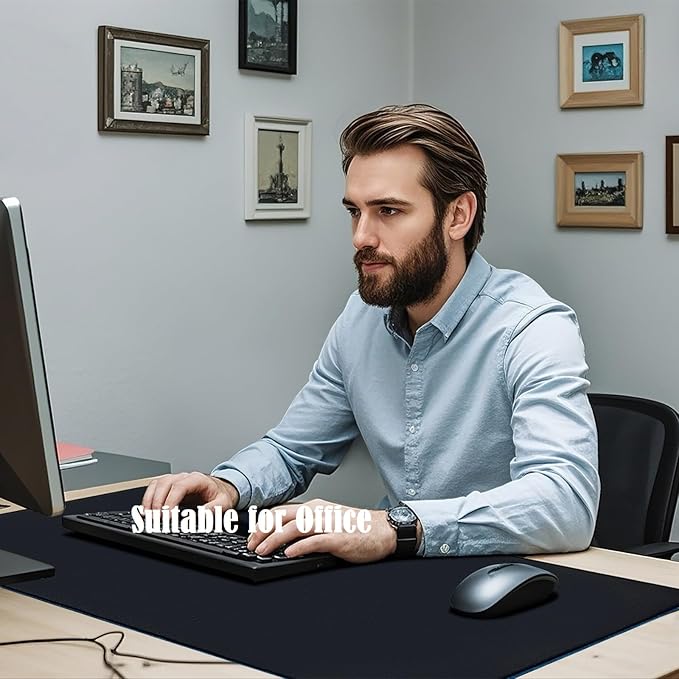 Armindou Large Gaming Desk Mouse Pads, XXL 35.4 x 15.7In Computer Desk Cover Matt for Desktop Keyboard and Mouse, Big Office Pad Protector Mats, Black Extra Large Mousepads, Anti-Slip Rubber Base