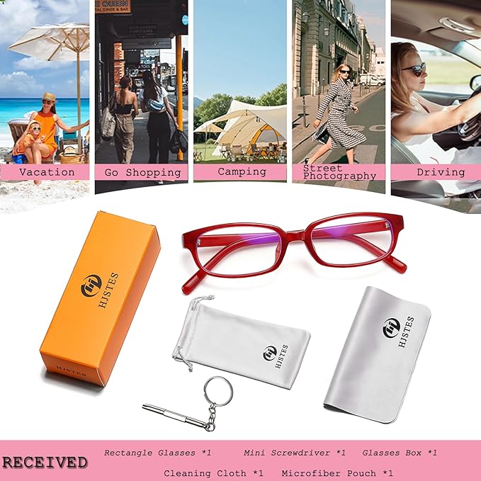 HJSTES Retro Clear Rectangle Glasses for Women Men Fake Blue Light Blocking Lens Narrow Frame Non Prescription Eyeglasses
