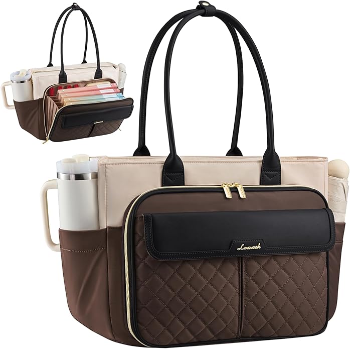 LOVEVOOK Teacher Tote Bag for Women, Laptop Bag Briefcase with Accordion File Pocket, Nurse Handbag for Work, Travel, College | 40oz Cup Holder, Muli-Pockets