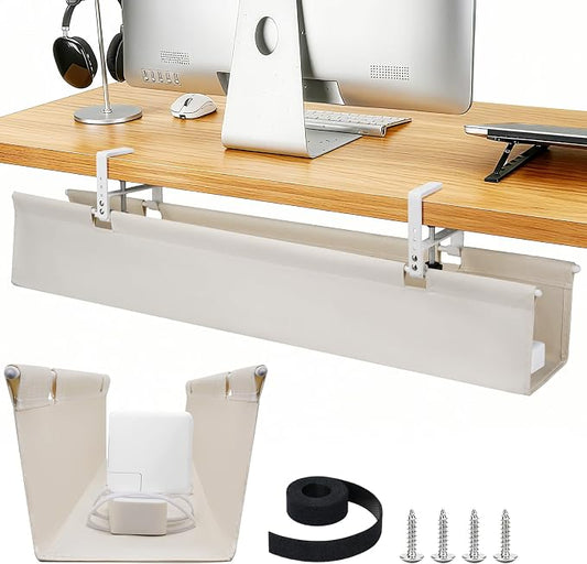 SHUWEI 36" Under Desk Cable Management Tray, Premium Fabric Cable Management for Desk, Clamp/Screw Mount Cable Tray for Office and Home (White, 36" L) by SHUWEI