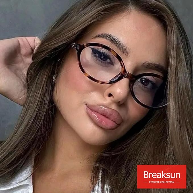 Breaksun Fashion Oval Glasses for Women Men Retro Round Tortoise Frame Blue Light Glasses Nerd Eyeglasses