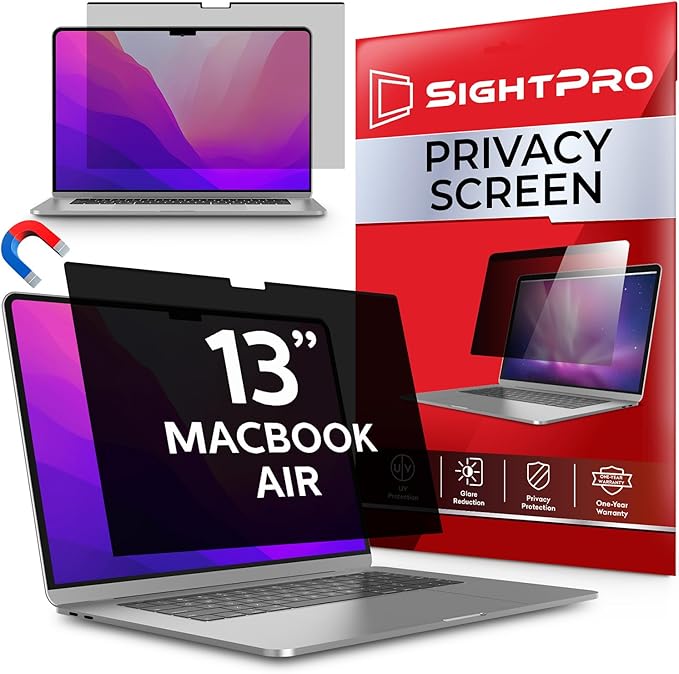 SightPro Magnetic Privacy Screen for MacBook Air 13 Inch (2018, 2019, 2020, 2021, M1) Patented Removable Laptop Privacy Filter Shield and Protector